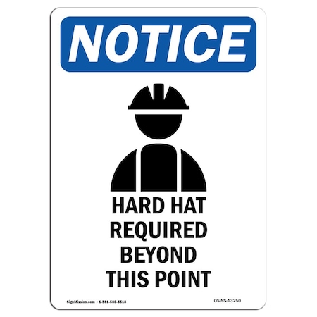 OSHA Notice Sign, Hard Hat Required With Symbol, 24in X 18in Decal